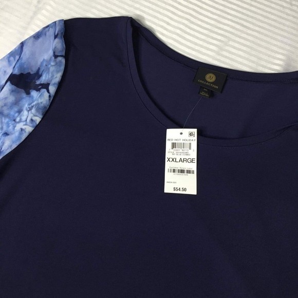 JM Collection Abstract Color block Roundneck Flare Sleeve Slit Tunic Top XXL - Picture 4 of 7